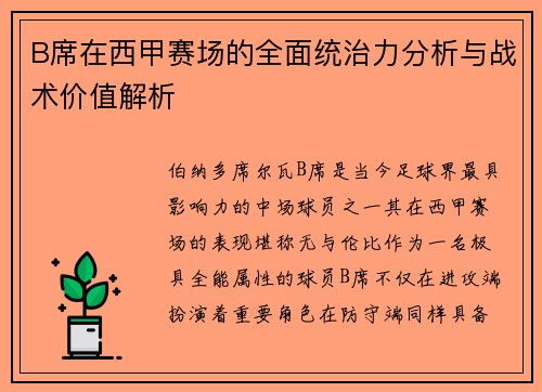 B席在西甲赛场的全面统治力分析与战术价值解析